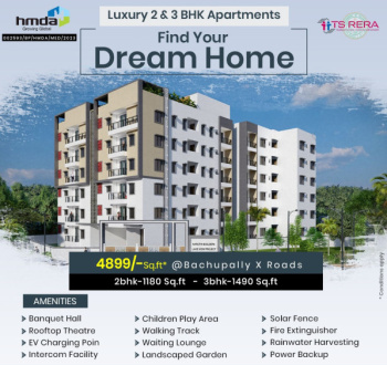 2 BHK Flats & Apartments for Sale in Nizampet Village, Hyderabad (1180 Sq.ft.)