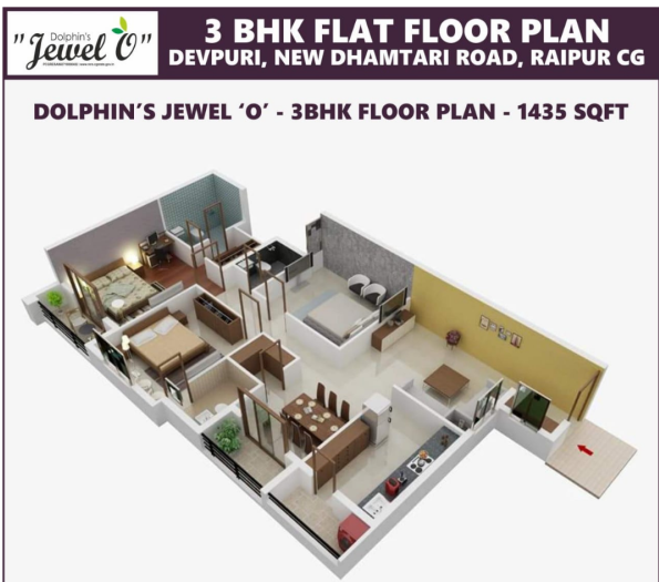 3 BHK Flats & Apartments For Sale In New Dhamtari Road, Raipur (1435 Sq.ft.)
