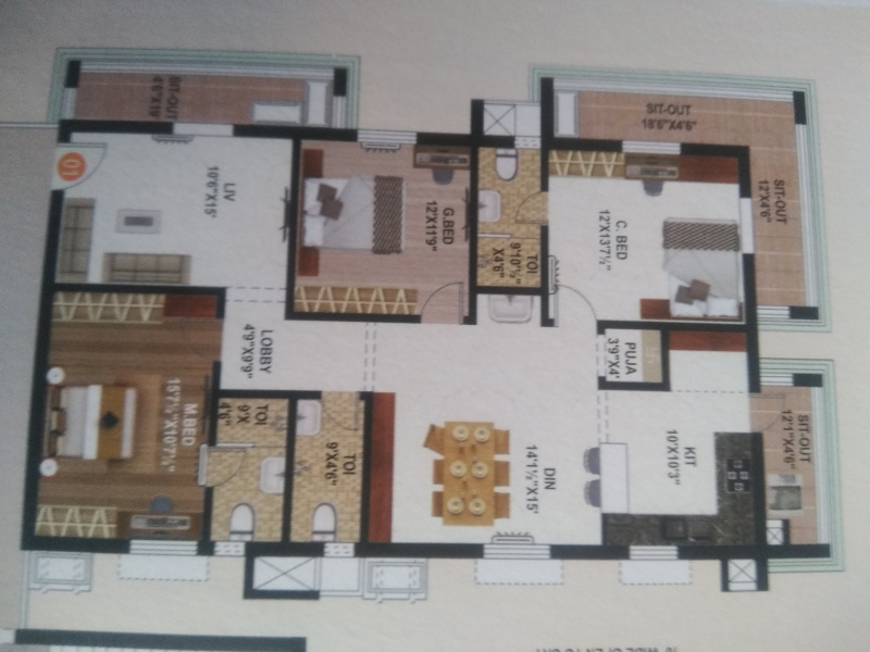 3 BHK Flats & Apartments for Sale in Hyderabad (1845 Sq.ft.)