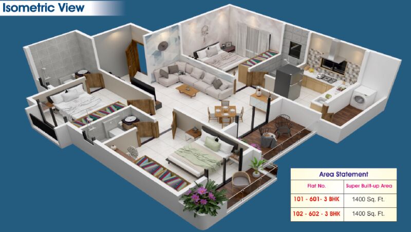 3 BHK Flats & Apartments For Sale In Hazari Pahad, Nagpur (1400 Sq.ft.)