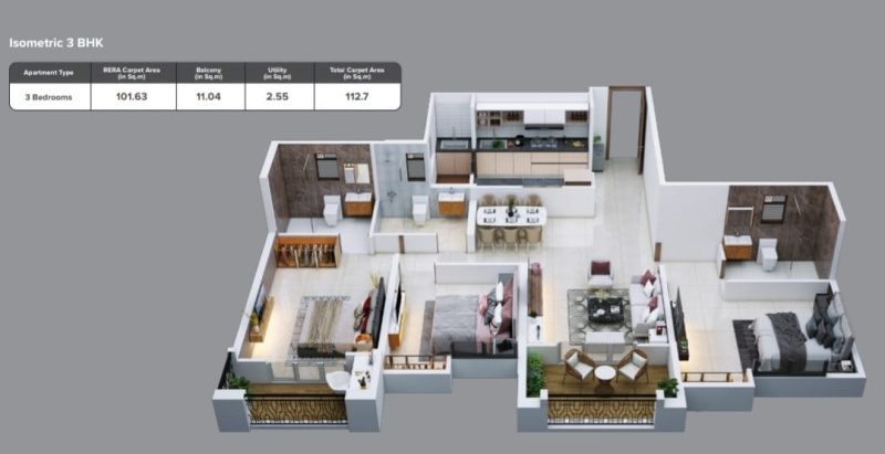 3 BHK Flats & Apartments for Sale in Bavdhan, Pune (1637 Sq.ft.)
