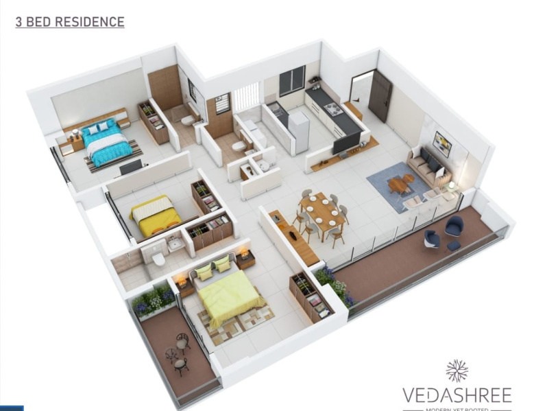 3 BHK Flats & Apartments for Sale in Right Bhusari, Pune (1987 Sq.ft.)