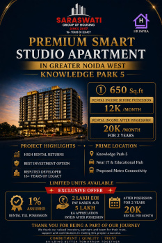 455 Sq.ft. Studio Apartments for Sale in Alpha 1, Greater Noida