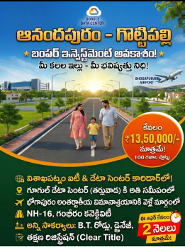 Rs 13500 per square yard at Anandapuram ( 6 km inside from Flower market)