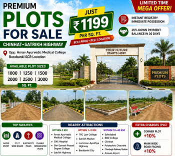 3000 Sq Ft Premium Land for Sale at Chinhat Satrikh Highway Lucknow Ayodhya Highway