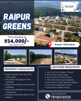 300 Sq. Yards Residential Plot for Sale in Raipur, Dehradun