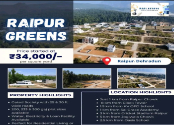 Residential Plot for Sale in Raipur, Dehradun (152.77 Sq. Yards)