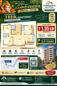 3 BHK Flats & Apartments for Sale in Ulkanagari, Chhatrapati Sambhajinagar (1500 Sq.ft.)