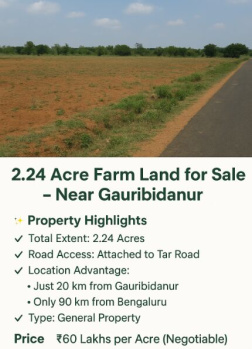 2.24 Acre Farm Land for Sale – Near Gauribidanur