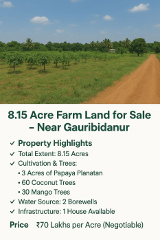 🌴 8.15 Acre Farm Land for Sale – Near Gauribidanur🌴