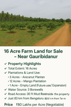 🌳 16 Acre Farm Land for Sale – Near Gauribidanur 🌳