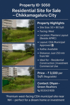 Residential site for sale in Chikkamgaluru city