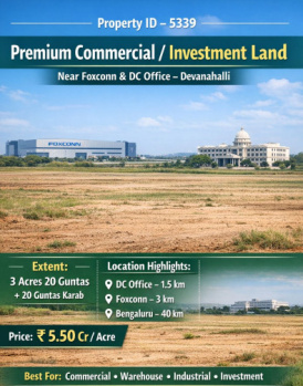 3 acre 20 gunta prime commercial property for salew near foxcon and dc office devanahalli bangalore