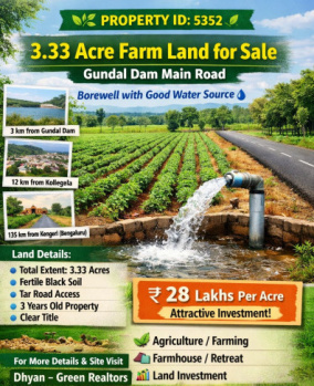 3.33 acre farmland for sale gundal dam main road