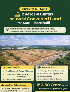 2 acre 4 guntas industrial converted land for sale harohalli