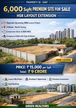 6000 sqft premium site for sale hsr layout extension