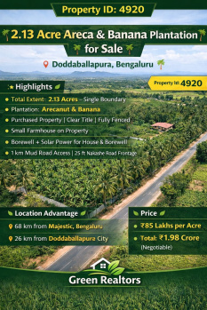 2.13 acre areca and plantation for sale near doddaballapura