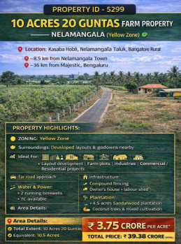 10 acre 20 guntas farm property for sale near nalamangala