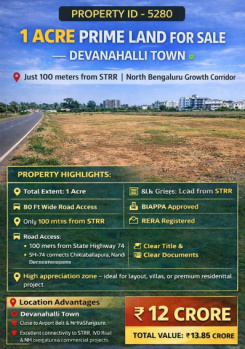 1 acre prime land for sale devanahalli town