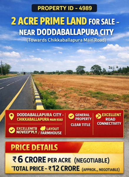 2 acre prime land for sale near doddaballapura