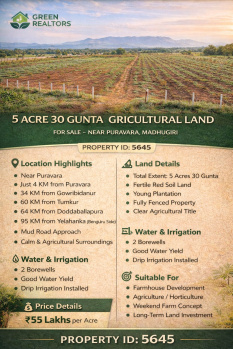 5.30 acre agricultural land for sale near madhugiri