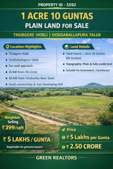 1 acre 10 guntas plain land for sale near doddaballapura