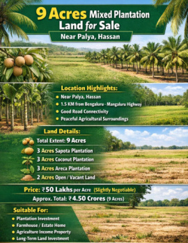 9 acre mixed plantation for sale near hassan