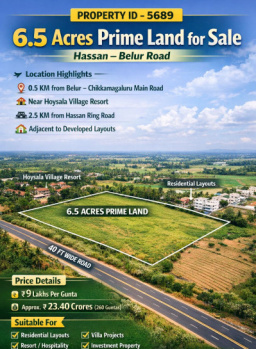 6.5 acre prime land for sale hassan belur road