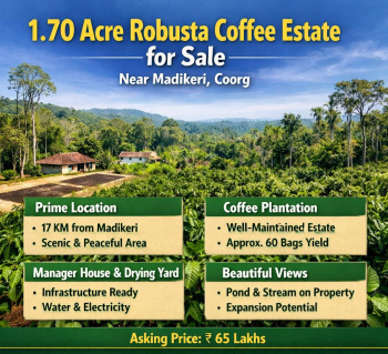 1.70 acre robusta coeffe estate for sale near madikeri coorg