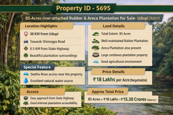 85 acre river attached rubber and areca plantation for sale udupi district
