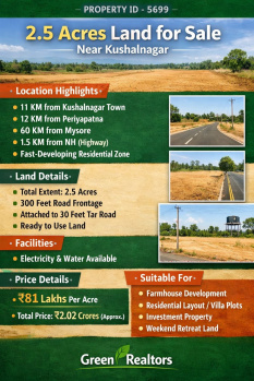 2.5 acre land for sale near kushalnagara