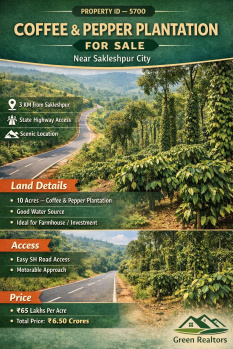 10 acre state highway approach coeffe and pepper plantation for sale  near sakleshpura city