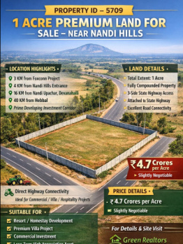 1 acre premium land for sale  near nandhi hills bangalore