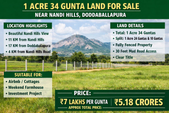 1 acre 34 guntas land for slae near nandhi hills doddaballapura
