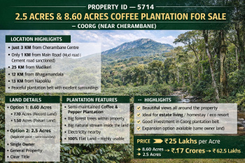 2.5 acre and 8.60 acres coeffe plantation for sale near coorg