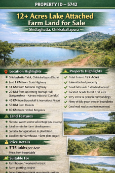 12 acres lake  attached farmland for sale chikkaballapura