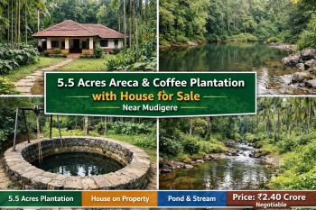 5.5 acres areca and coeffe plantation for sale near mudigere