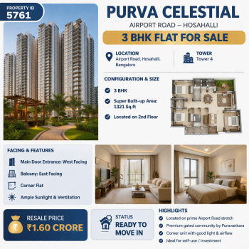 purva celestial airport road 3 bhk flat for sale