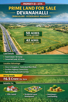 50 acres prime land for sale  devanahalli bangalore