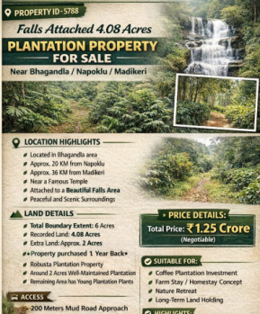 falls attached 4.08 acre plantation for sale near madikeri