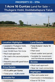 1acre 16 guntas land for sale doddaballapura taluk