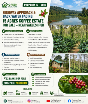 highway approach and backwater facing 15 acres coeffe estate for sale near sakleshpura