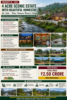 4 acres scenic estate with beautifull homestay for sale near tamara resort coorg