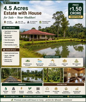 4.5 acres estate with house for sale near madikeri