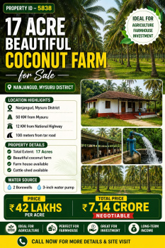 17 acres beautiful coconut farm land for sale nanjangud mysuru district