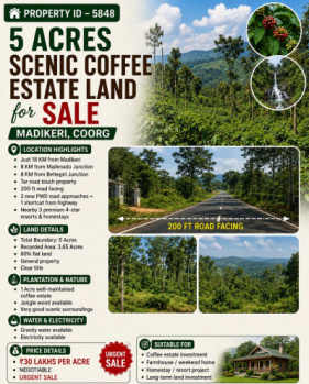 5 acres scenic coeffe estate land  for sale madikeri coorg