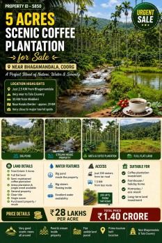 5 acres scenic coeffe plantation for sale near bhagamandala coorg