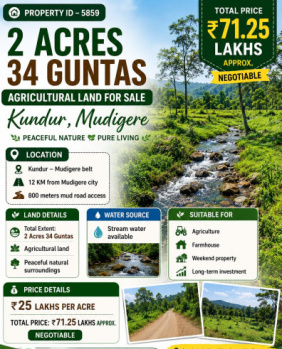 2 acres 34 guntas agricultural land for sale mudigere