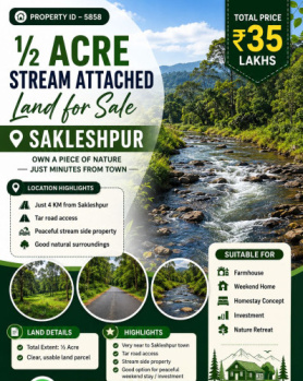 half acre stream attached land for sale sakleshpura