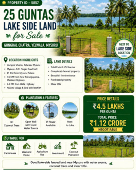25 guntas lake side land for sale yelwala mysuru